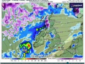 本月，巨大的北极风暴将席卷英国，英国的积雪地图变成了紫色